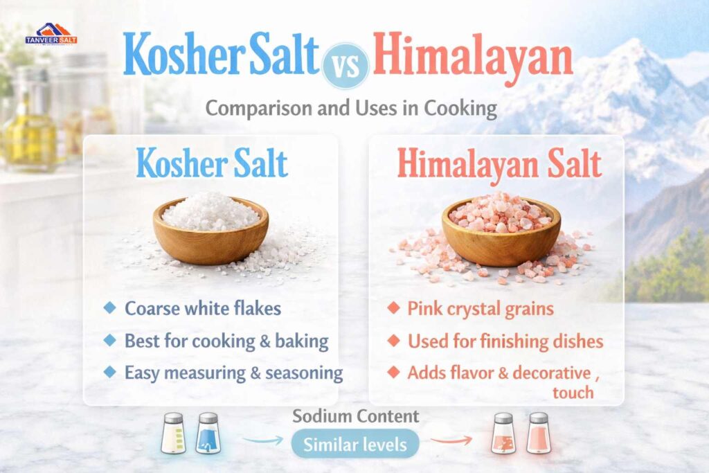 Kosher salt vs Himalayan salt texture and crystal size comparison