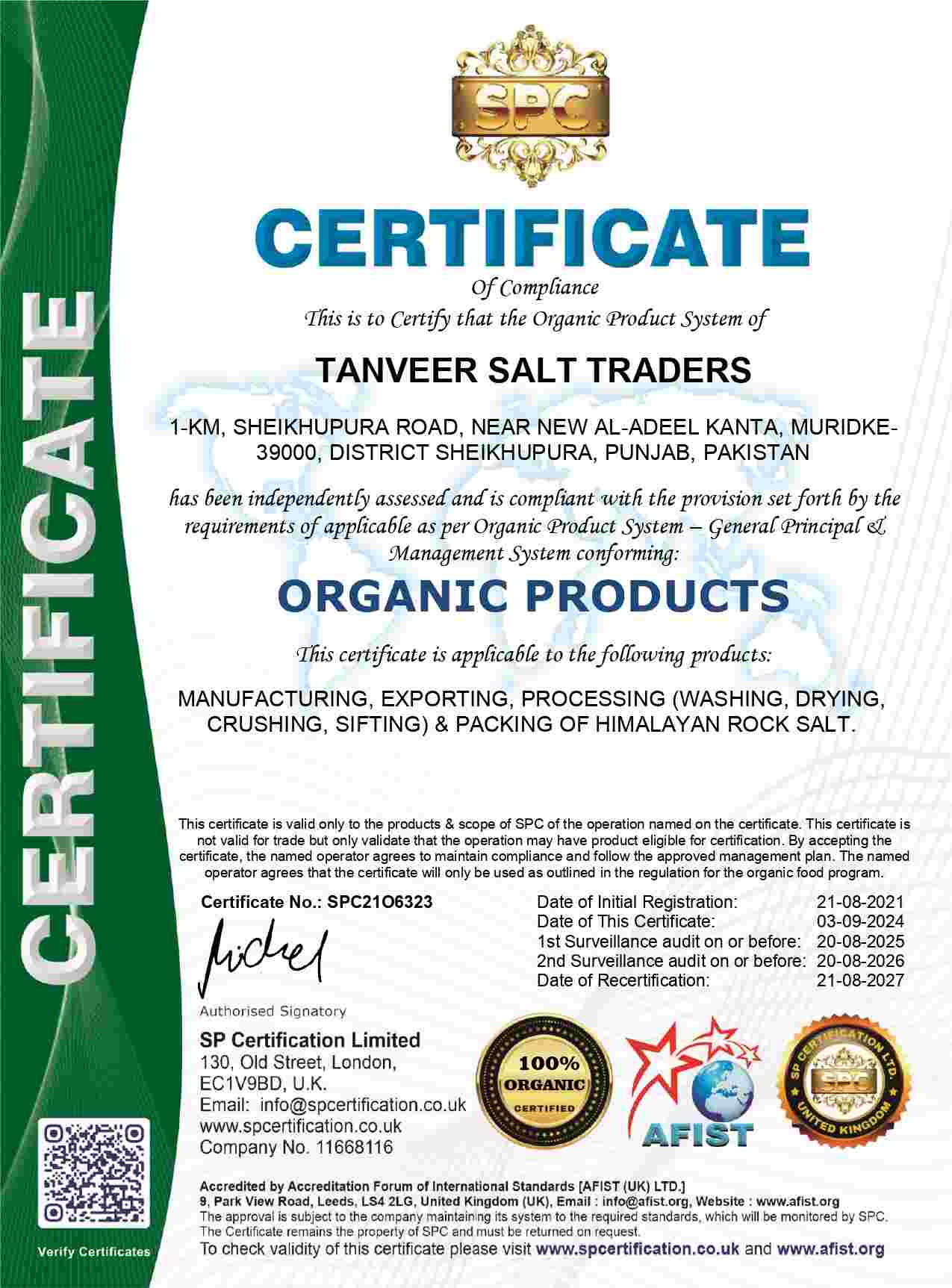 Organic Products Certificate